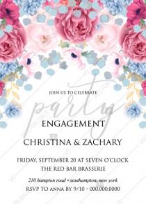 wedding photo - Engagement party pink marsala red Peony wedding invitation anemone eucalyptus hydrangea PDF 5x7 in Customize online