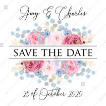 wedding photo - Save the date pink marsala red Peony wedding invitation anemone eucalyptus hydrangea PDF 5.25x5.25 in Customize online