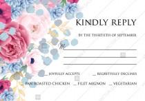 wedding photo - RSVP card pink marsala red Peony wedding invitation anemone eucalyptus hydrangea PDF 5x3.5 in Customize online