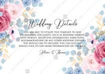 wedding photo - Wedding details card pink marsala red Peony wedding invitation anemone eucalyptus hydrangea PDF 5x3.5 in Customize online
