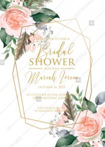 wedding photo - Bridal shower peach rose watercolor greenery fern wedding invitation PDF 5x7 in online editor