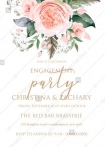 wedding photo - Engagement party peach rose watercolor greenery fern wedding invitation PDF 5x7 in online editor