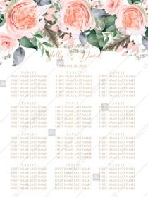 wedding photo - Seating Chart peach rose watercolor greenery fern wedding invitation PDF 12x24 in online editor