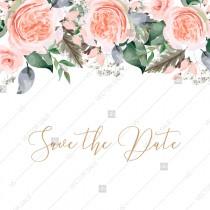 wedding photo - Save the Date card peach rose watercolor greenery fern wedding invitation PDF 5.25x5.25 in online editor