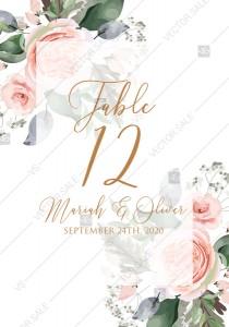 wedding photo - Table card peach rose watercolor greenery fern wedding invitation PDF 3.5x5 in online editor