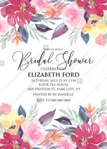 wedding photo - Bridal shower invitation watercolor wedding marsala peony pink rose eucalyptus greenery 5x7 in pdf