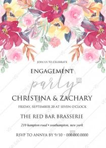 wedding photo - Engagement party invitation watercolor wedding marsala peony pink rose eucalyptus greenery 5x7 in pdf invitation editor