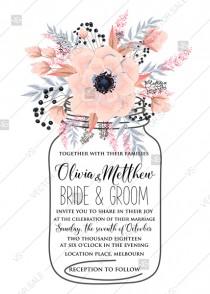 wedding photo - Anemone wedding invitation card mason jar template blush pink watercolor flower PDF 5x7 in instant maker