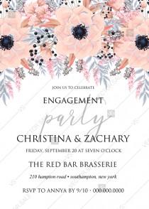 wedding photo - Anemone engagement party invitation card printable template blush pink watercolor flower PDF 5x7 in PDF template