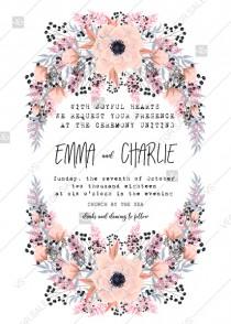 wedding photo - Anemone wedding invitation card printable template blush pink watercolor flower PDF 5x7 in customizable template