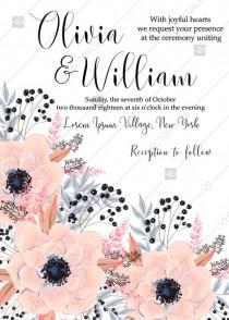 wedding photo - Anemone wedding invitation card printable template blush pink watercolor flower PDF 5x7 in invitation maker