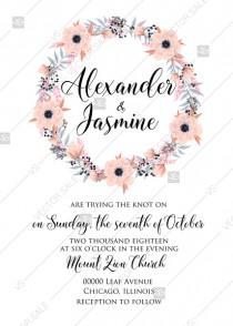 wedding photo - Anemone wedding invitation card printable template blush pink watercolor flower PDF 5x7 in personalized invitation