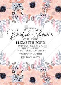wedding photo - Anemone bridal shower invitation card template blush pink watercolor flower PDF 5x7 in PDF maker