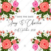 wedding photo - Save the date Rose wedding invitation card printable template PDF template 5.25x5.25 in online editor
