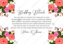 wedding photo - Rose wedding details card printable template PDF template 5x3.5 in instant maker