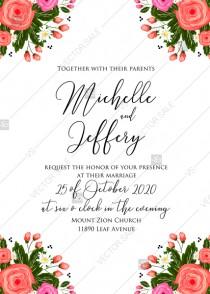 wedding photo - Rose wedding invitation set card printable template PDF template 5x7 in customizable template