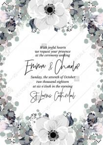 wedding photo - Wedding invitation set white anemone flower card template PDF 5x7 in invitation editor