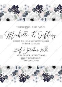 wedding photo - Wedding invitation set white anemone flower card template PDF 5x7 in invitation maker