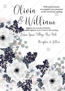 wedding photo - Wedding invitation set white anemone flower card template PDF 5x7 in online maker