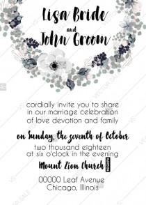 wedding photo - Wedding invitation set white anemone flower card template PDF 5x7 in online editor