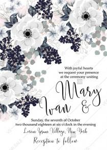 wedding photo - Wedding invitation set white anemone flower card template PDF 5x7 in instant maker