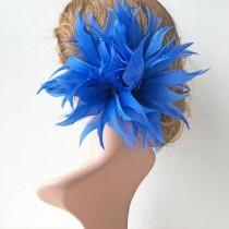 wedding photo -  Custom to Order Sapphire Blue Fascinator Feather Flower Floral Arrangement Millinery Feather Trims Accents for Derby Races Wedding Day
