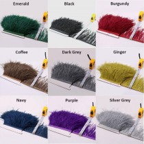 wedding photo -  Ostrich Feathers Trims Fringe with Satin Ribbon Tape for Performance Dress Hem Dance Costumes Decoration 1 meter Length