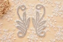 wedding photo -  Iron On Floral Diamante Crystal Applique, Rhinestone Bridal wedding applique, pearl beaded applique 1 pair for Jeans T shirt Dance Costumes