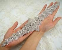 wedding photo -  Wedding Rhinestone applique Bridal Satin Ribbon Applique,Crystal Diamante Pearl Addition for Bridal Sash Belt , Dress belt