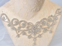 wedding photo -  Iron on Rhinestone Neckline Trims Crystal Belt Diamante Water drop Applique Bling Accent for Wedding Dress, Party Costumes