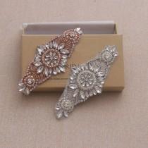 wedding photo -  Rose Gold Rhinestone appliques Sparkle Wedding Garter Applique Iron on Crystal patch for Shoes Decor