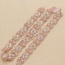 wedding photo -  36 inches Rose Gold Applique Belts Crystal Beads Rhinestone Sash Trimming Hot Fixed for Wedding Dress Bridal Gown