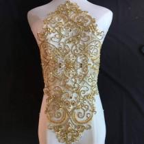 wedding photo -  Full Body Gold Rhinestone Bodice Applique Vintage Beading Fringe Craft for Emerging Couture Wedding Dress