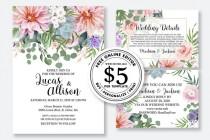 wedding photo -  Wedding Invitation set blush peony dahlia chrysanthemum succulent digital card template free editable online USD 5.00 VECTOR.SALE