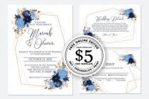 wedding photo -  Wedding invitation watercolor navy blue rose peony eucalyptus greenery digital card template free editable online USD 5.00 on VECTOR.SALE