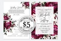 wedding photo -  Wedding Invitation set watercolor burgundy marsala peony rose pink greenery digital card template free editable online USD 5.00 VECTOR.SALE