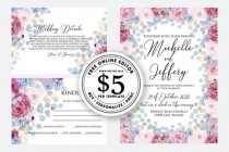 wedding photo -  Wedding Invitation set watercolor pink marsala peony blue hydrangea greenery digital card template free editable online USD 5.00 VECTOR.SALE