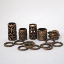 wedding photo - 15 Mixed Bronze viking / celtic hair beard braid beads - tubes & rings  - dreadlock cuffs