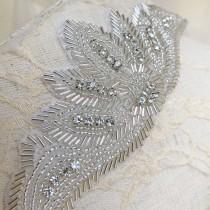 wedding photo -  Hot Fixed Crystal Applique Beaded Patch for Dance Costumes, Bridal Dress Shoulder Straps ,Craft Projects