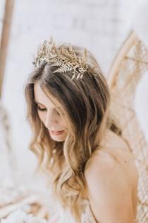 wedding photo - Gold flower crown, gold tiara, goddess crown, gilded headpiece, whimsical wedding crown, golden hair accessory, boho bridal headpiece