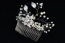 wedding photo - Crystal Silver Flower Pearl Shine Beads Leaf Bridal Wedding Hair Comb, Crystal Flower Leaf Beads Bridal Headpiece Hair Jewelry Accessories