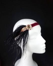 wedding photo -  Burgundy, black and gold gatsby headpiece, Art deco headband, Flapper hair piece. GG-006