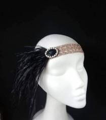 wedding photo -  Black and gold gatsby headband, Art deco headpiece, Flapper hair piece. GG-003