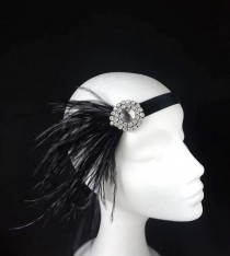 wedding photo -  Black gatsby headpiece, Art deco feather headband, Flapper hair piece. GG-002