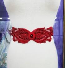 wedding photo -  Red lace bridal belt, Wedding belt, Red bride sash, Bridal accessories, Embroidery sash, FE-001