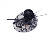 wedding photo -  Black and ivory wedding fascinator. Black hat. Womans hat.