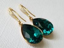 Emerald Gold Crystal Earrings, Swarovski Emerald Teardrop Earrings, Wedding Jewelry, Bridal Jewelry, Green Dangle Earrings Bridal Party Gift wedding photo - Emerald Gold Crystal Earrings, Swarovski Emerald Teardrop Earrings, Wedding Jewelry, Bridal Jewelry, Green Dangle Earrings Bridal Party Gift