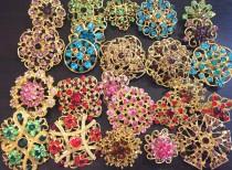 24 pcs vintage style wholesale lot crystal rhinestone mixed color brooch bridal wedding bouquet decoration DIY kit gold BR676 wedding photo - 24 pcs vintage style wholesale lot crystal rhinestone mixed color brooch bridal wedding bouquet decoration DIY kit gold BR676