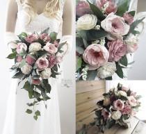 Two Tone Dusty Rose Sola Flower Bridal Cascade Bouquet ~ Colors: Light and Dark Dusty Rose & Natural Ivory ~ Sola Wood Bouquet wedding photo - Two Tone Dusty Rose Sola Flower Bridal Cascade Bouquet ~ Colors: Light and Dark Dusty Rose & Natural Ivory ~ Sola Wood Bouquet