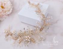 Bridal hair vine Gold headpiece Wedding hair piece Bridal hair accessories for wedding Floral vine Hair jewelry Crystal hair vine Hair crown wedding photo - Bridal hair vine Gold headpiece Wedding hair piece Bridal hair accessories for wedding Floral vine Hair jewelry Crystal hair vine Hair crown
